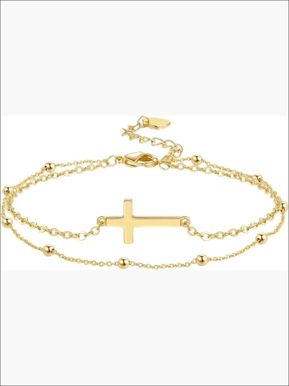14K Gold Plated Double Layered Cross Bracelet 8.6 inch